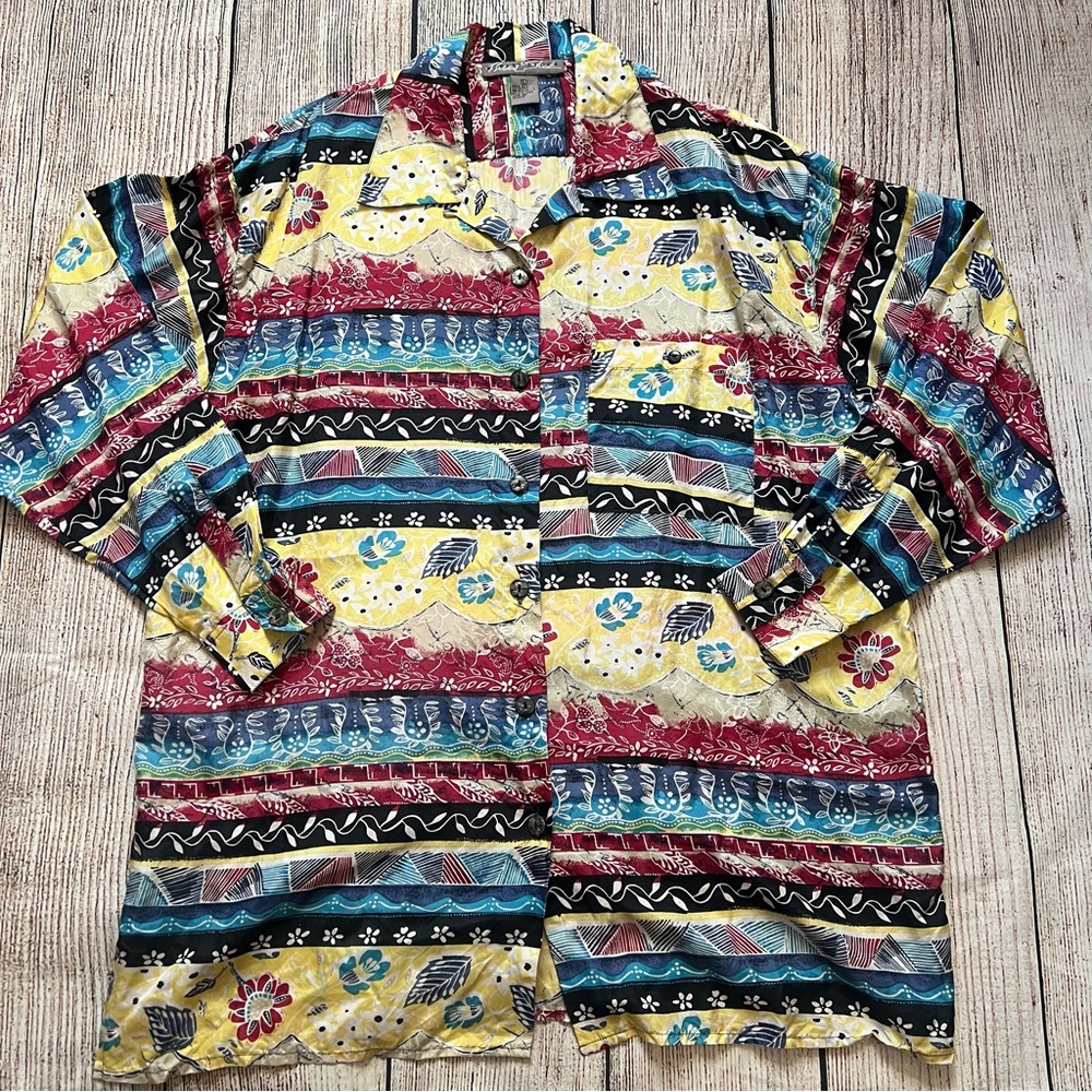 Vintage Robert Stock 100% Silk 90s Button Up Shirt Abstract Retro‎ Men’s Large